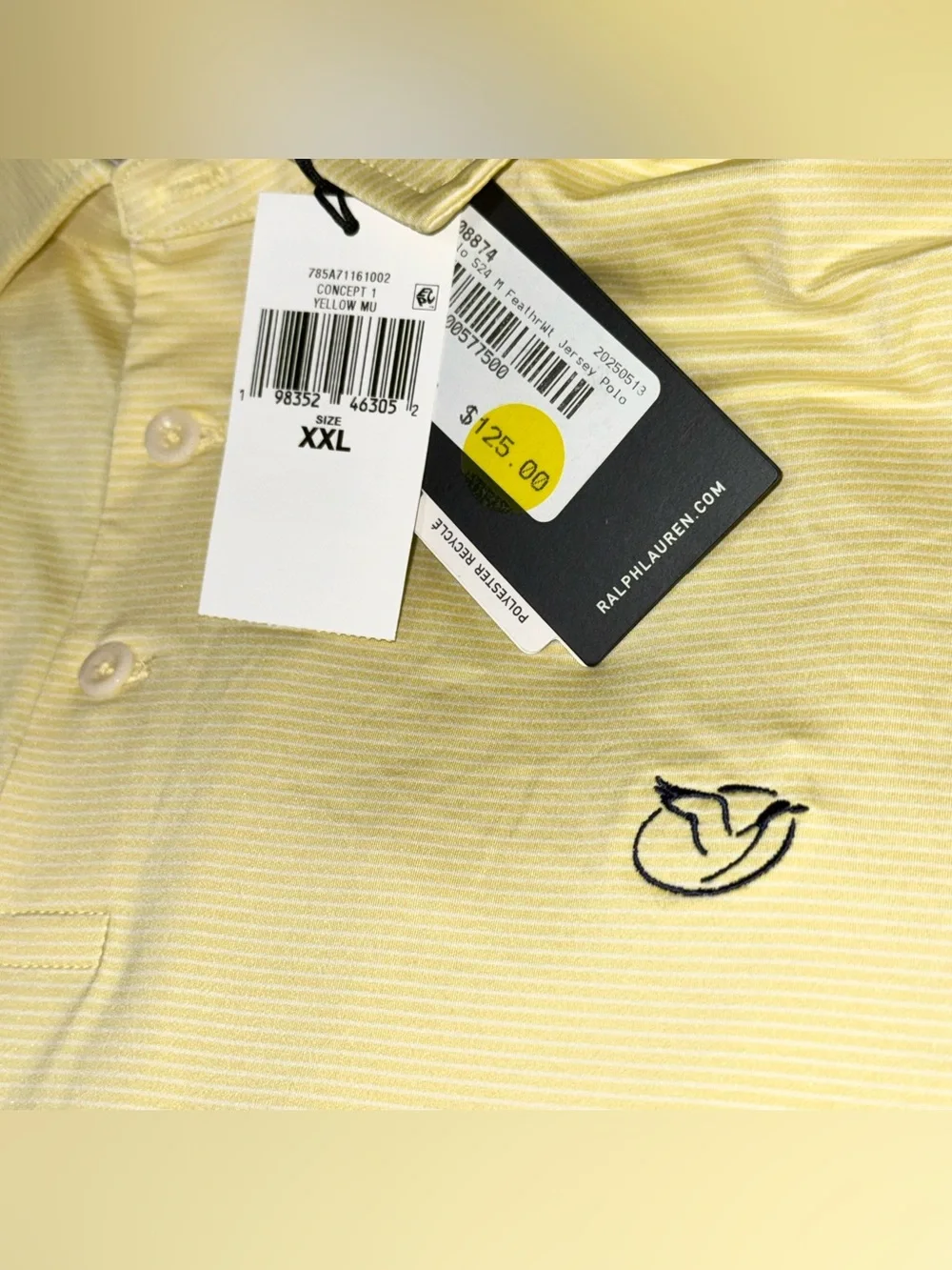 RLX Ralph Lauren Performance Moisture Wicking Yellow Golf Polo Shirt Mens 2XL